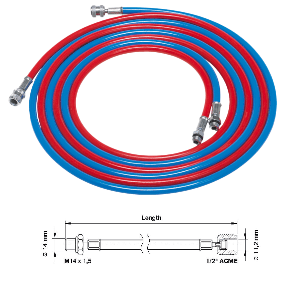 Waeco huoltoletkut M14 x 1,5 / 1/2" ACME liittimillä