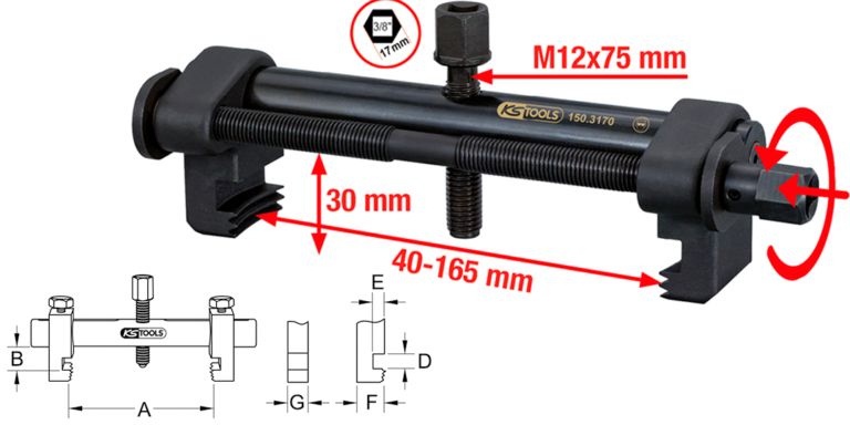 KS-Tools moniurahihnapyörän ulosvetäjän mitat