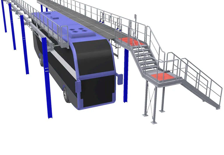 sähköbussin huoltotason portaat, Dendro Lift