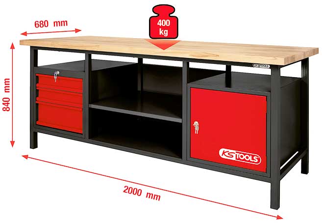 KS Tools XXL työpöytä keskihyllyllä