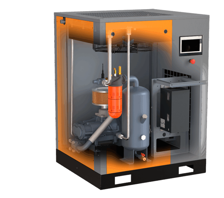 DME 7,5 PM ruuvikompressorin rakenne, Ekomak